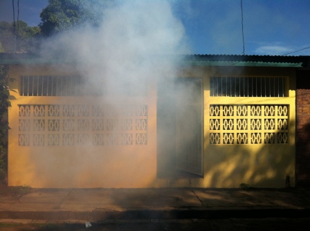 The JV house in Managua while being fumigated to combat mosquitos. 